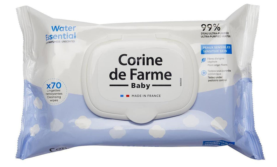 70 Lingettes Bébé Water Essential Corine de Farme