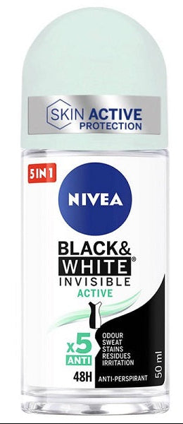 Nivea Women's Black & White Invisible Active Roll-On Deodorant 50ml