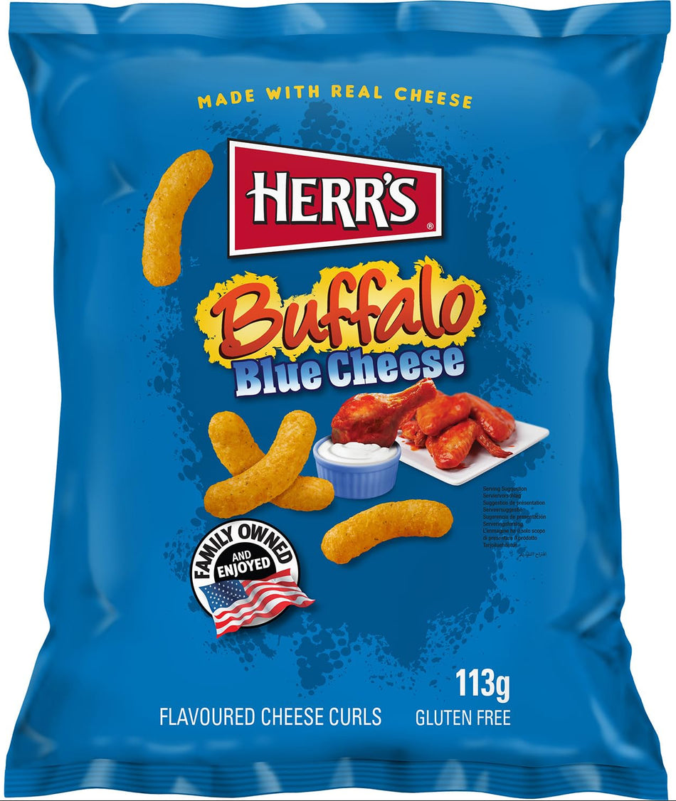 chips soufflées Sang Gluten Curls Fromage Bleu Buffalo Herr's 113g