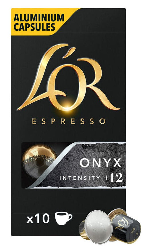 10 L'OR Onyx Coffee Capsules, Intensity 12, Intense Flavor, Nespresso Machine Compatible