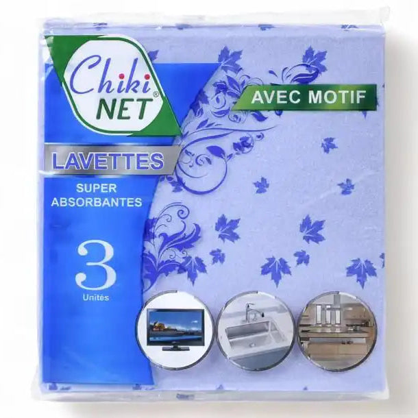3 CHIKINET printed colour cleaning cloths 37x40cm