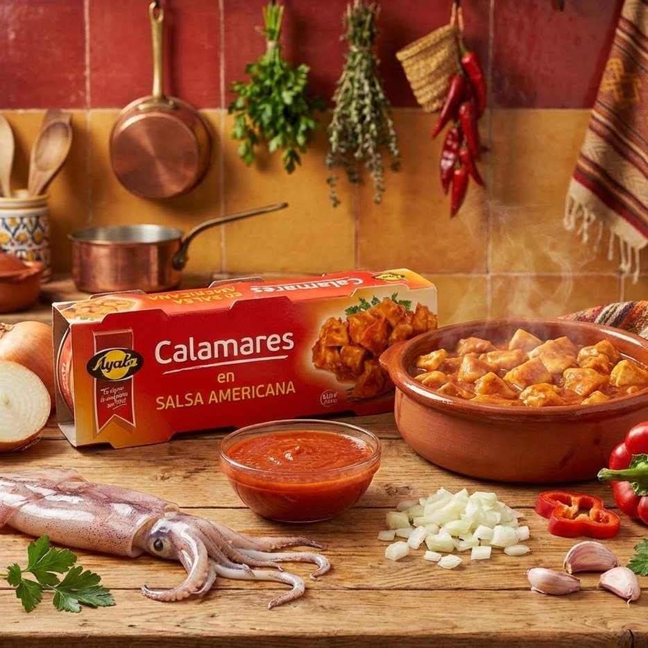 Pack of 3 small cans of Ayala Squid in American Sauce 3x55g