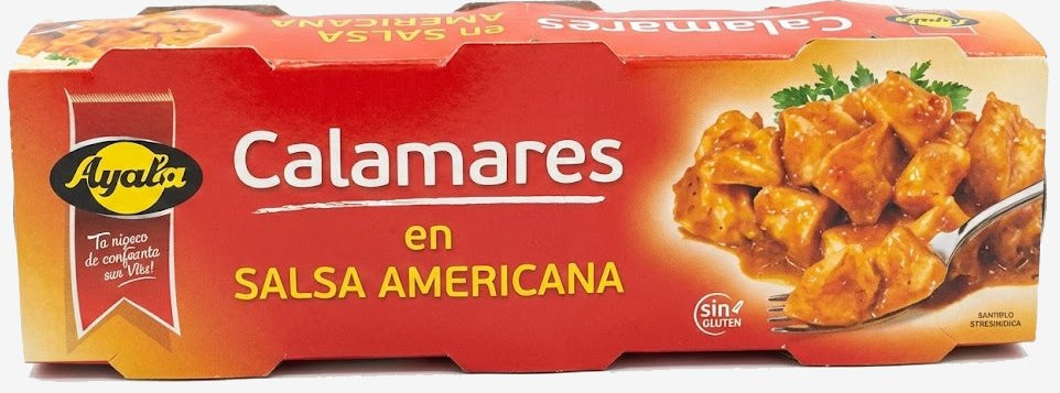 Pack of 3 small cans of Ayala Squid in American Sauce 3x55g