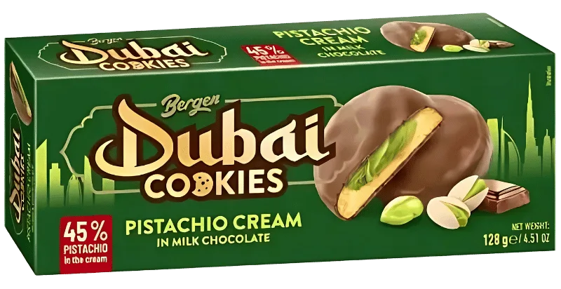 Dubai Style Biscuits – Pistachio & Milk Chocolate Bergen 128g