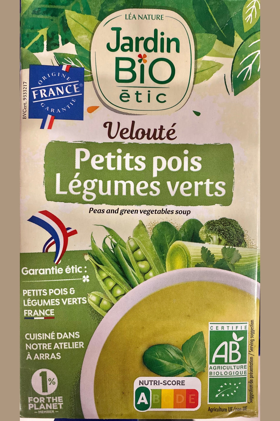 Velouté BIO Petits Pois  Légumes Verts Jardin Bio Étic 1L