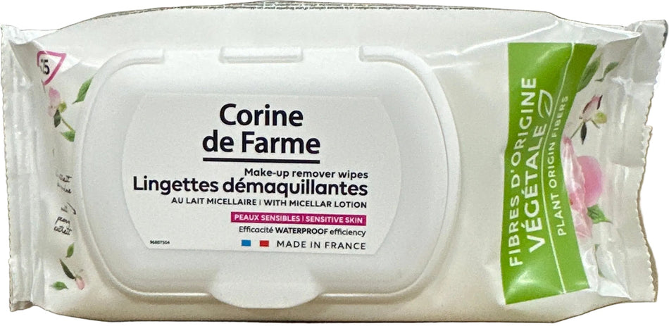 25 مناديل إزالة المكياج بحليب ميسيلار كورين دو فارم
