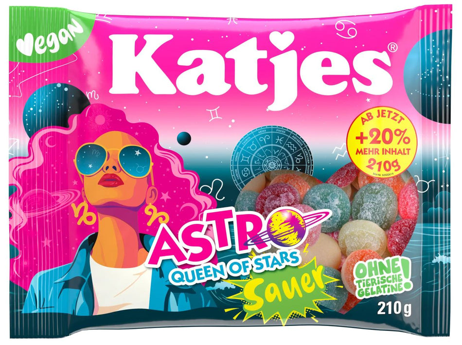 Katjes Astro Queen of Stars Sour Star-Shaped Gummy Candies 210G