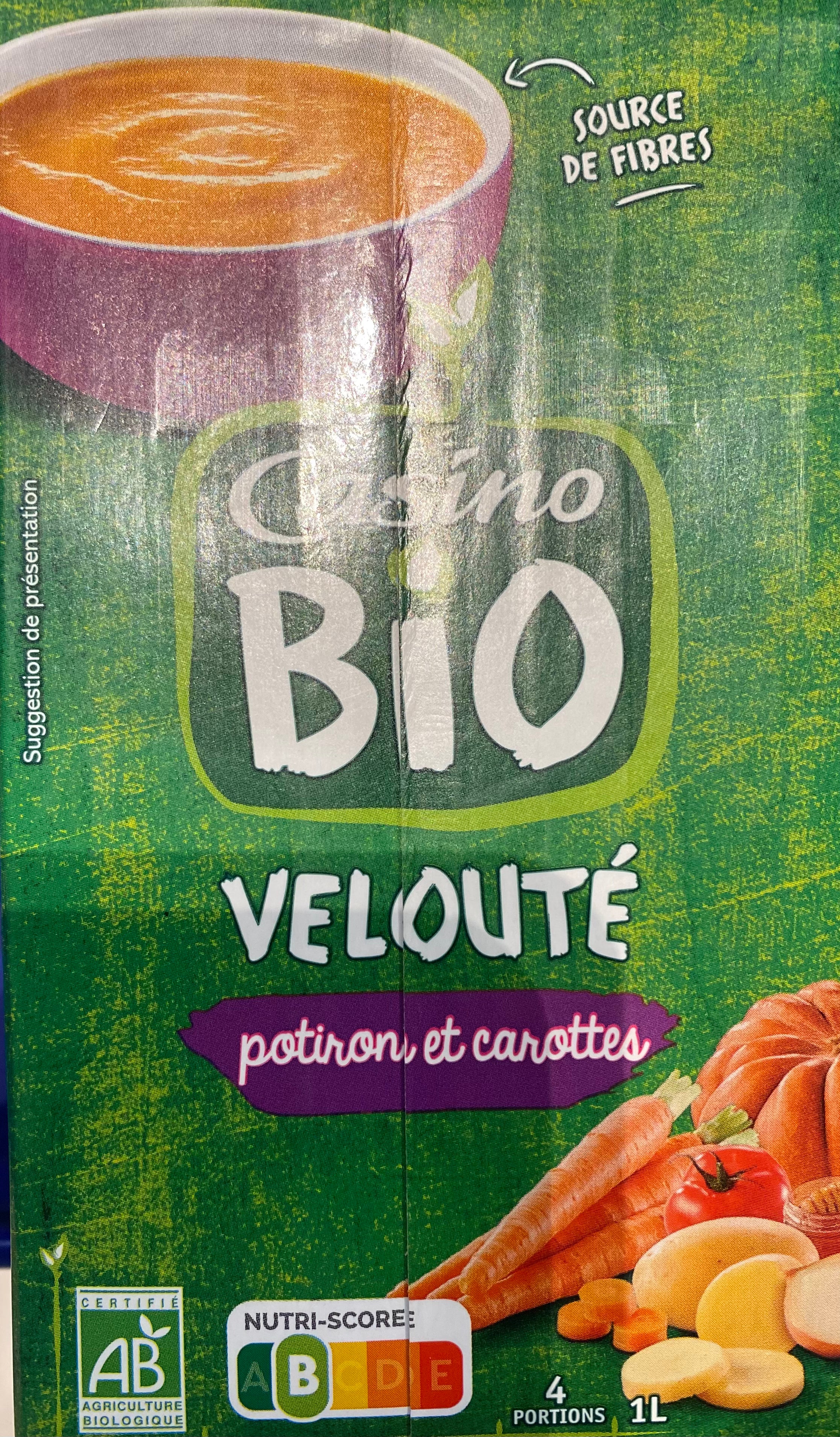 Velouté BIO Potiron carotte et miel Casino  1Ll