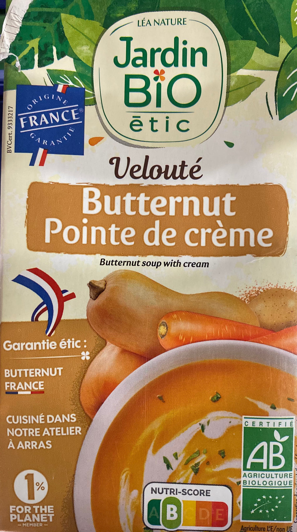 Velouté BIO Butternut Point de Crème Jardin Bio Étic 1L
