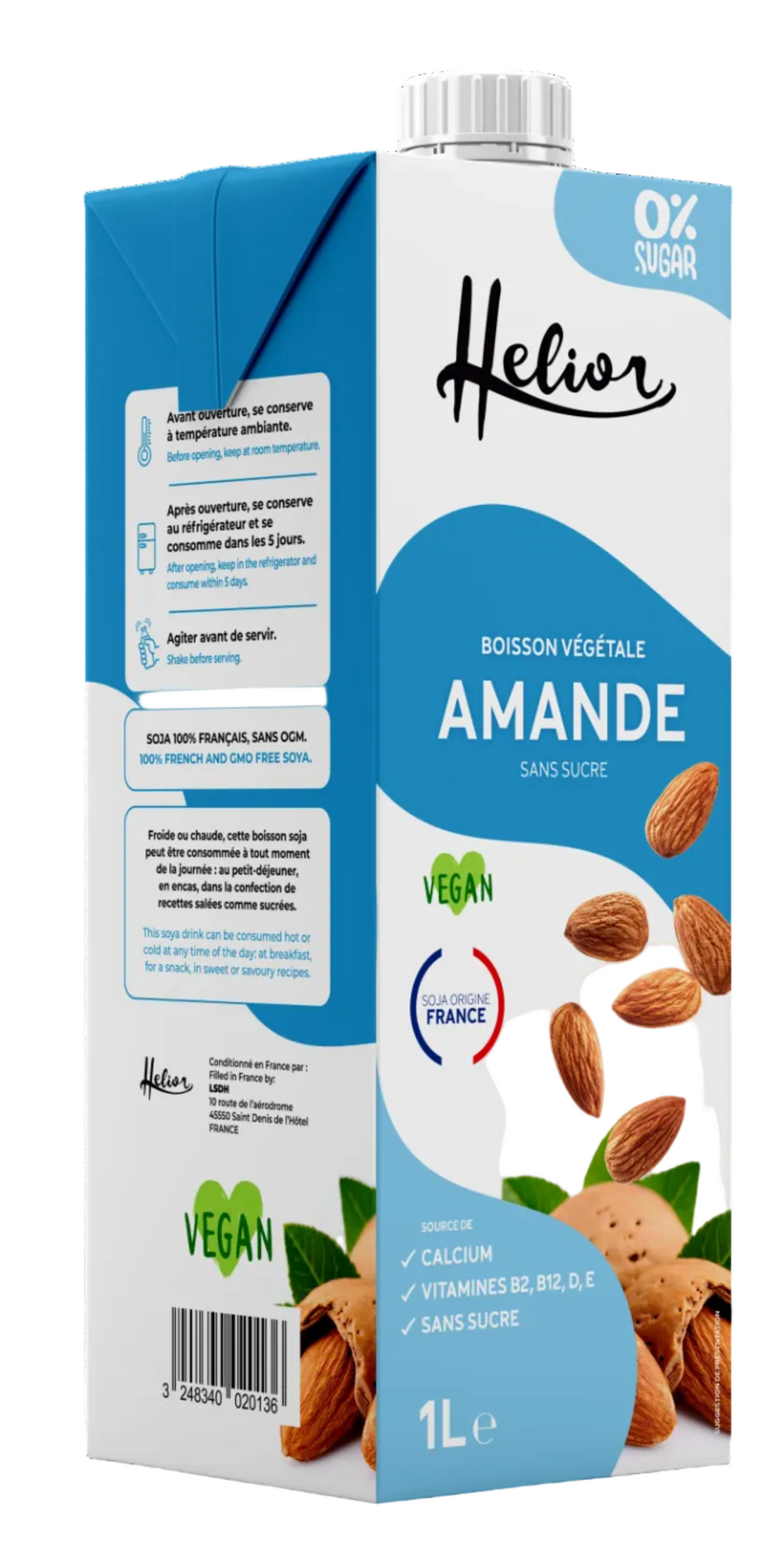 Lait amande vengan sans sucre Helior 1L