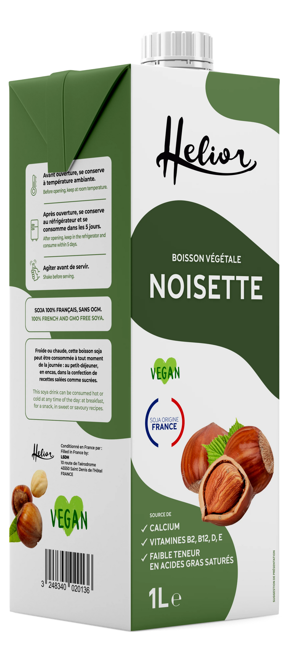 Lait noisette vegan Helior 1L