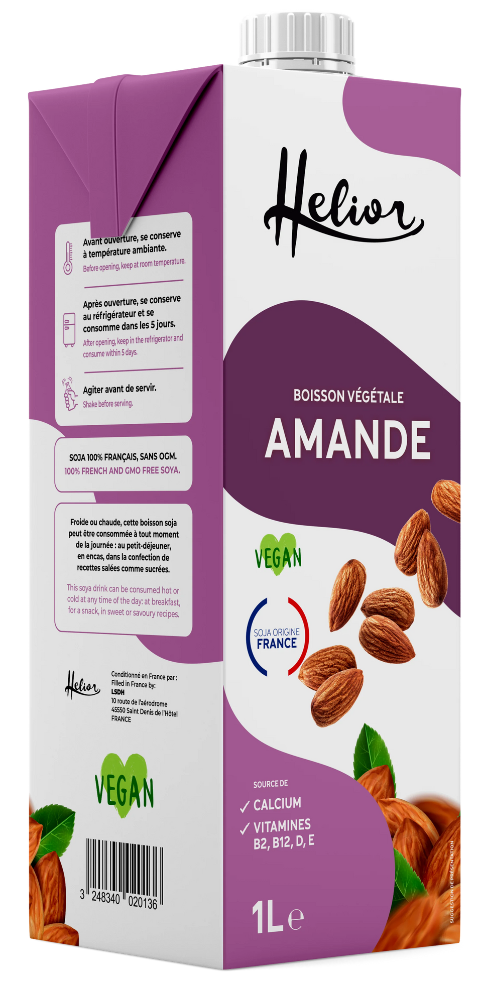 Lait amande vegan Helior 1L
