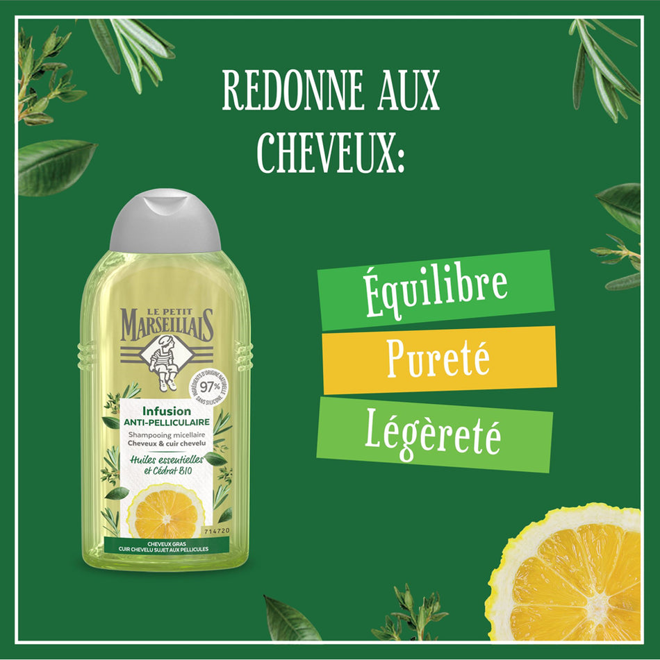 The Little Marseillais Anti-Dandruff Micellar Shampoo with Essential Oils and Organic Citron 250 ml