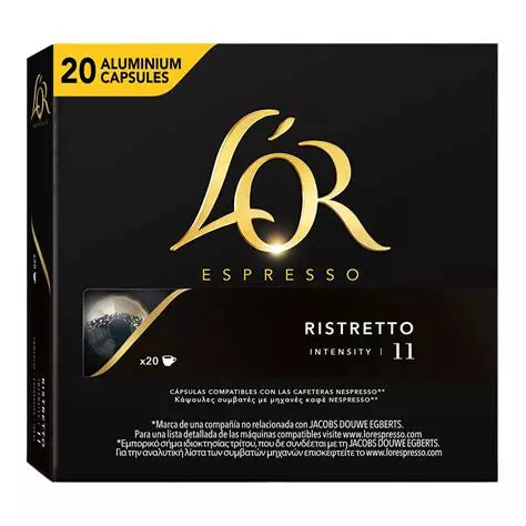 20 Ristretto L'Or Espresso Capsules Compatible with Nespresso Machines (Intensity 11)