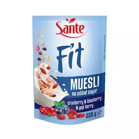 Céréales Muesli Fit aux Canneberges, Myrtilles et Baies de goji  Sans Sucre Ajouté Santé 225g
