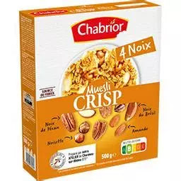 Céréales Muesli Crisp aux 4 Noix Chabrior 500g