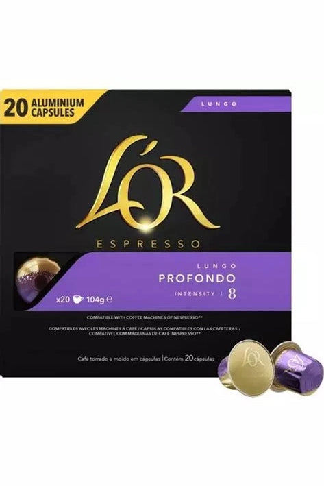 20 Lungo Profondo L'OR Espresso Capsules Compatible with Nespresso Machines (Intensity 8)