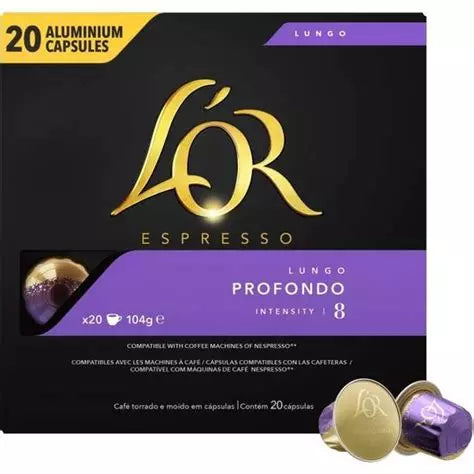 20 Lungo Profondo L'OR Espresso Capsules Compatible with Nespresso Machines (Intensity 8)