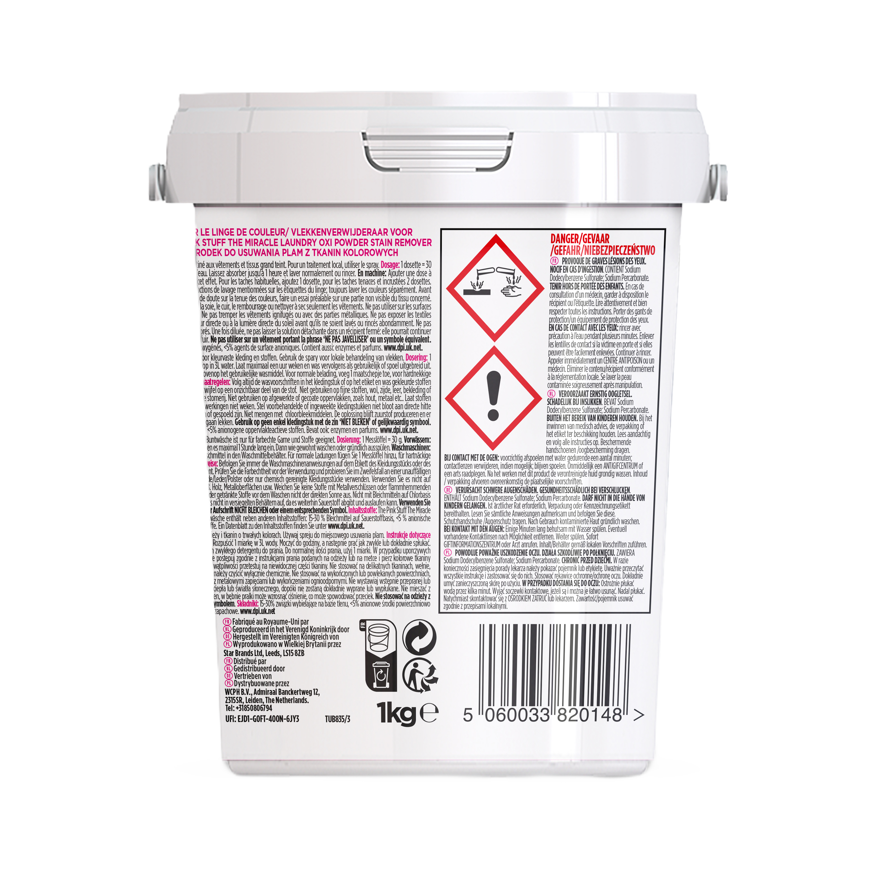 Détachant en Poudre OXI Miracle Pour Linge Couleurs The Pink Stuff 1kg