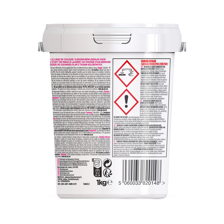 OXI Miracle Stain Remover Powder for Colours The Pink Stuff 1kg