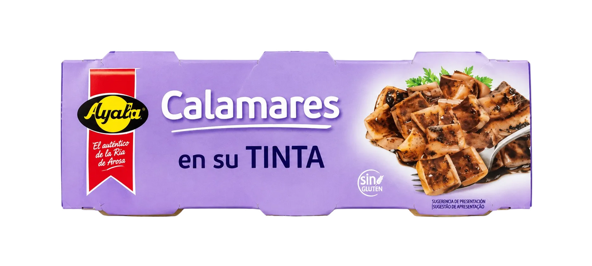 Conserves de Fruits de Mer Calamars à l’Encre Ayala 3 × 55G