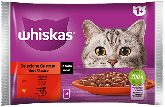 4 sachets Whiskas Complete Chicken & Beef Wet Cat Food 4x85g