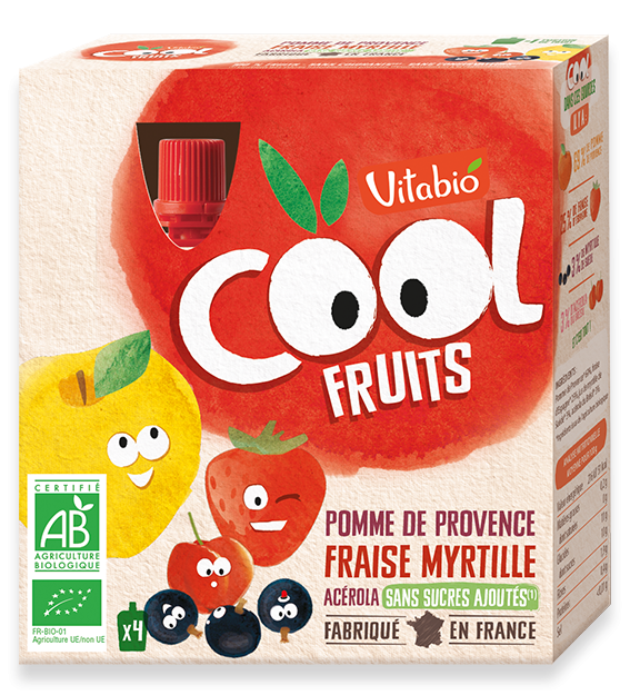 Gourdes de Fruits Pomme Fraise Myrtille COOL FRUITS VITABIO 4 x 90G