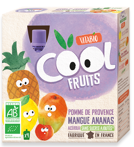 Gourdes de Fruits Pomme Mangue Ananas COOL FRUITS VITABIO 4 x 90G