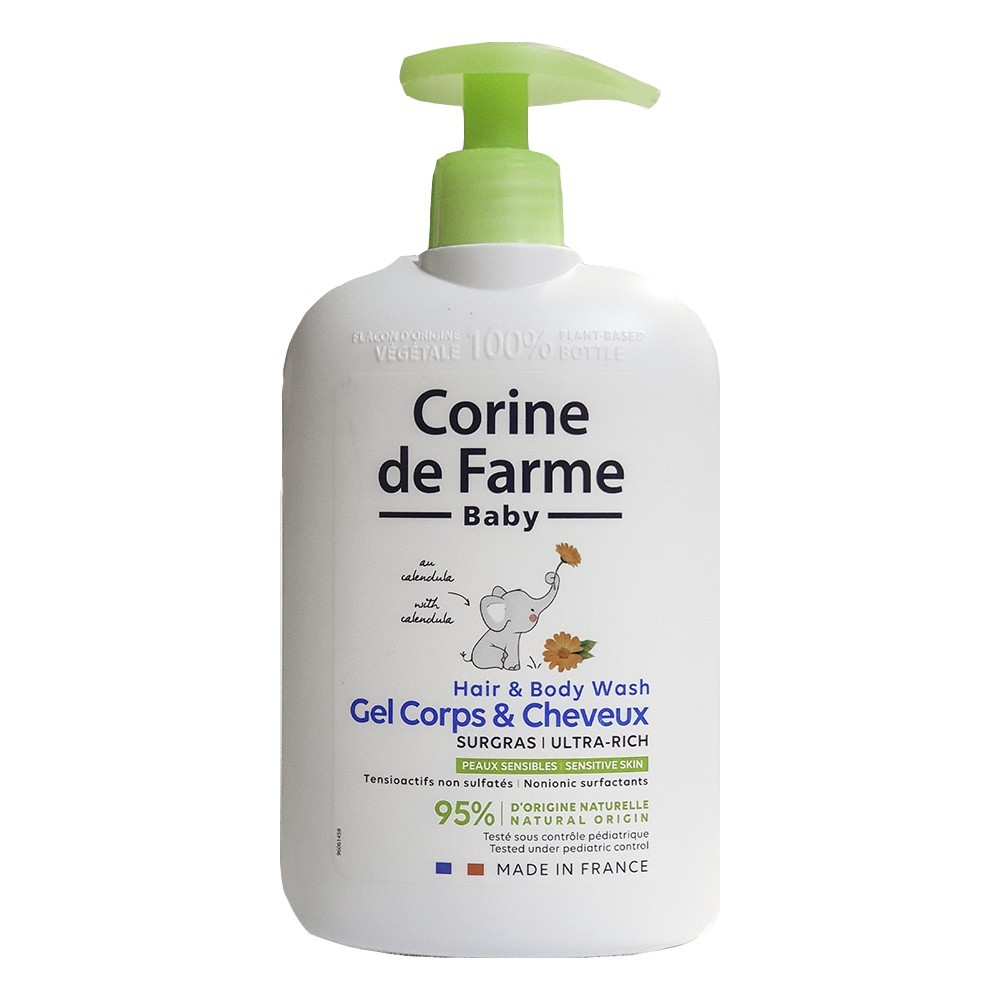 Gel Lavant Surgras Corps et Cheveux au Calendula Pour Bébé Corine de Farme  500 ml