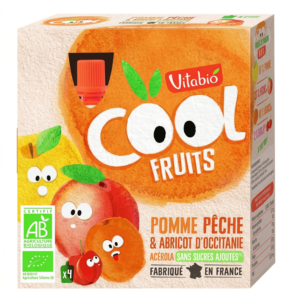 Gourdes de Fruits Pomme Pêche Abricot COOL FRUITS VITABIO 4 x 90G