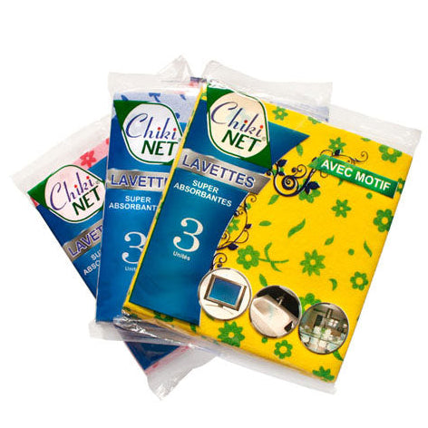 3 قطع قماش تنظيف ملونة مطبوعة عليها شعار تشيكينيت، مقاس 37 × 40 سم