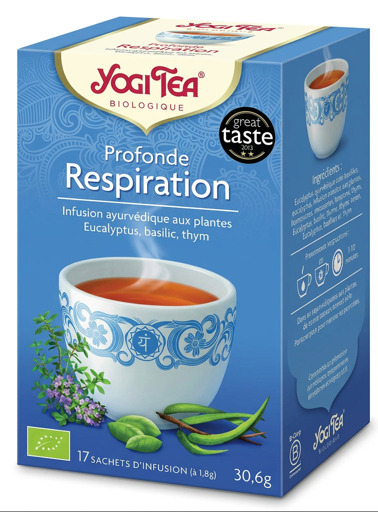 17 Sachets Infusions Ayurvédique Eucalyptus, Basilic et Thym Profonde Respiration Yogi Tea 30.6 g