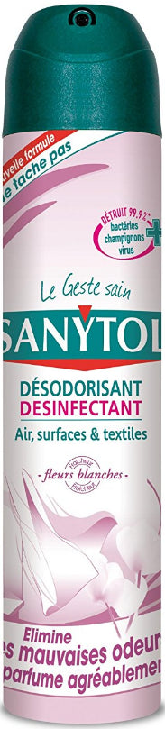 Deodorant Disinfectant Air Surfaces &amp; Textiles White Flowers Sanytol 300ml