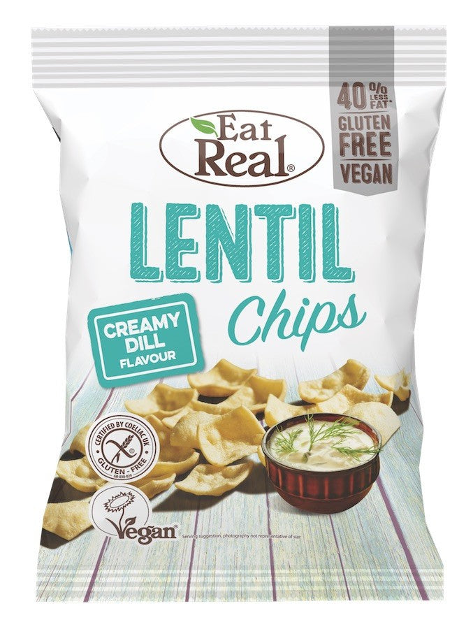 Creamy Dill Flavor Lentil Chips 40% Less Fat Gluten free Vegan Eat Real 30g