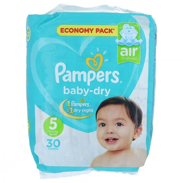 30 Baby-Dry Junior Pampers T5 Nappies (11 - 25Kg)