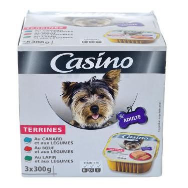 Terrines Variées aux Viandes et aux Légumes pour Chien Adulte Casino  3x100g