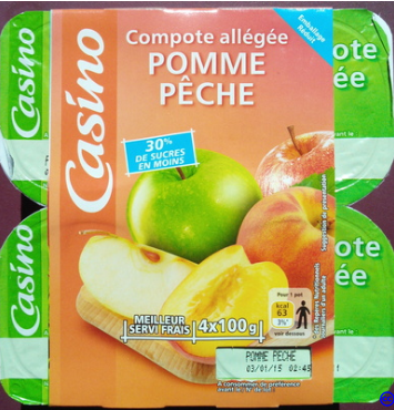 Compote Pomme Pêche allégée en sucres Casino  4 x 100 g