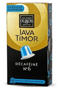 10 كبسولات ألومنيوم متوافقة مع نسبريسو منزوعة الكافيين جافا تيمور دوبوا رقم 6