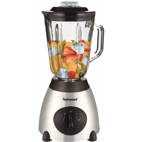 Techwood stainless steel blender 1.5L. Glass bowl. 2 Speeds + pulses. Crushed Ice function. 500W