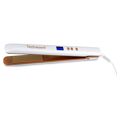 Techwood White Digital Hair Straightener. Ceramic plates. Temperature from 140° to 200°C. 35W