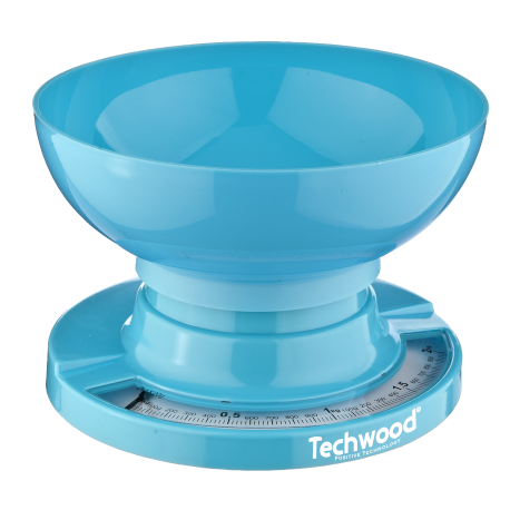 "Blue Mechanical Food Scale Techwood Graduation by 20 g - Removable bowl max 3Kg"