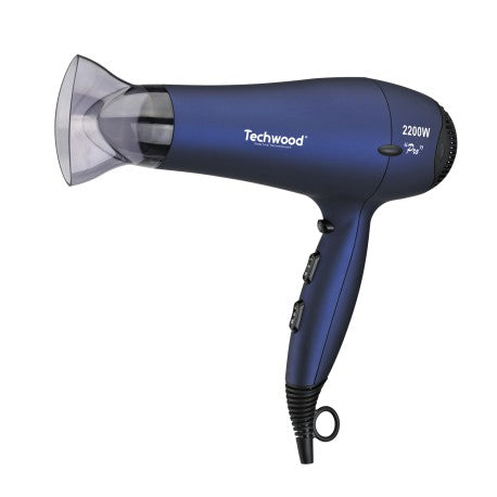 Blue Techwood "Pro" hair dryer. 3 temperatures - 2 speeds - Velvet Touch. 2200W