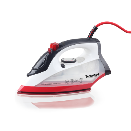 Red Techwood steam iron 2400W max. Ceramic sole. Adjustable thermostat