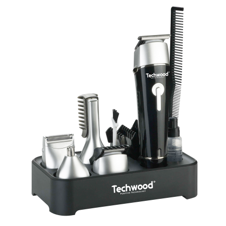 Kit Techwood. Tondeuse + Tondeuse de finition + Taille moustache et barbe + Mini Rasoir + Epilateur nasal