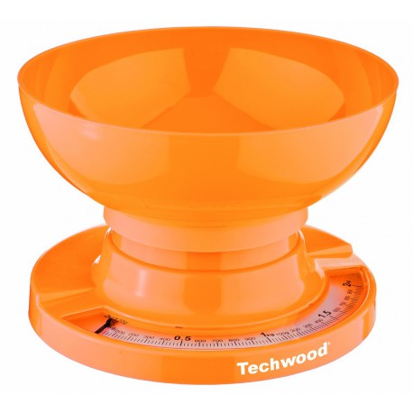 " Orange Techwood Mechanical Food Scale Graduation by 20 g - Removable bowl max 3 Kg "