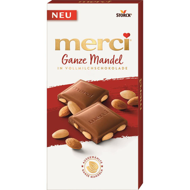 Fin chocolat au Lait Entier aux Amandes Entières  Merci 100 g