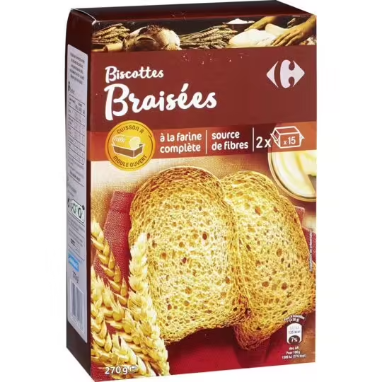 Biscottes Braisées à la Farine Complète Carrefour  270 g