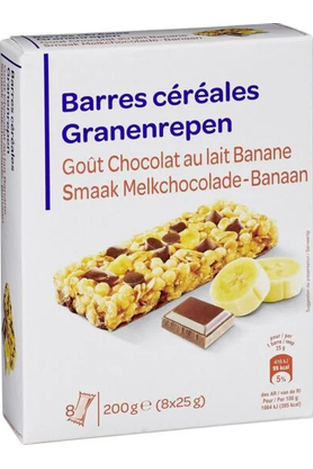 كارفور ألواح الحبوب بنكهة الموز والشوكولاتة بالحليب (8x25 جم) 200 جم