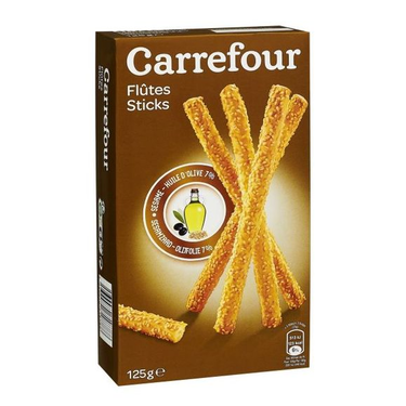 Biscuits Bâtonnets Salés Snack au Sésame et à l'Huile d'Olive Vierge Extra  Carrefour 125 g