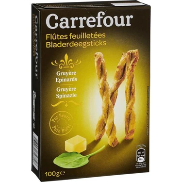 Biscuits Bâtonnets Salés Snack au Gruyère et Épinards Carrefour 100 g